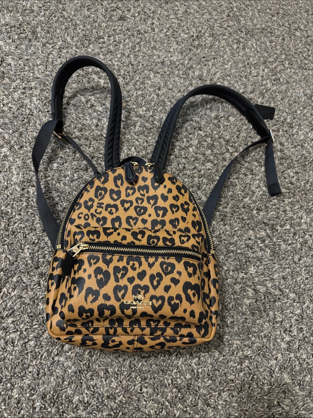 Coach mini leopard backpack 2-zippered compartments good condition leather boho